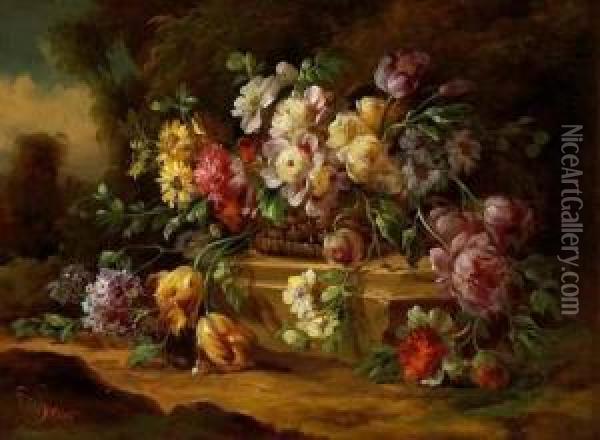 Composizione Floreale Nel Paesaggio Oil Painting - Francesco Bosso