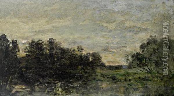 River Scene At Sunset Oil Painting - Charles-Francois Daubigny