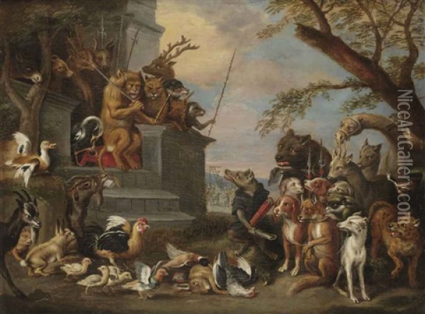Reynard Accused By Ysengrim At King Noble's Court Oil Painting - Frederik Bouttats the Elder