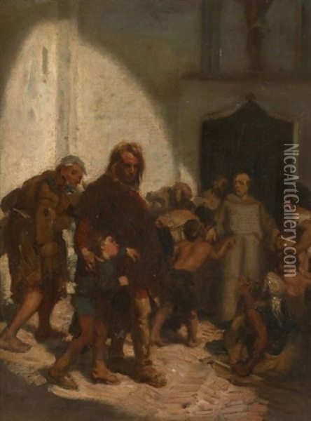 Christophe Colomb Arrivant Au Couvent De La Rabida Oil Painting - Edme Alexis Alfred Dehodencq