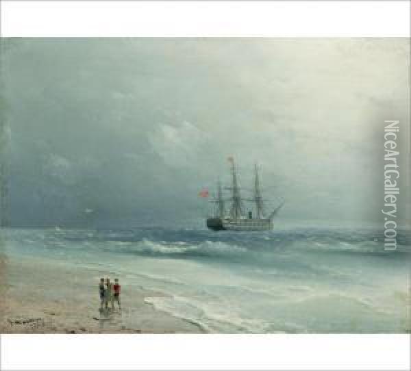 A Turkish Sailing Boat By The Coast Oil Painting - Ivan Konstantinovich Aivazovsky