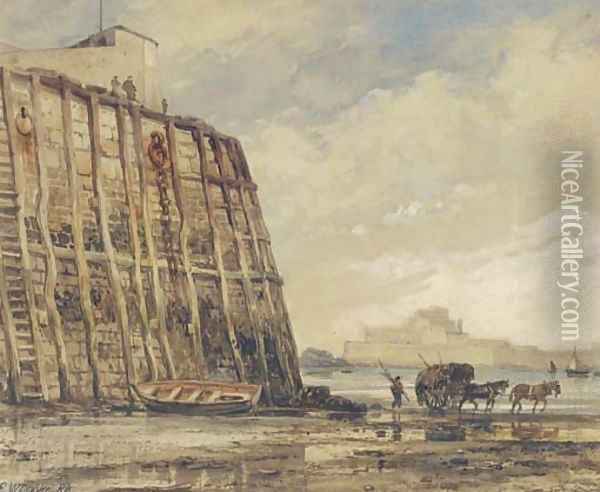 Pier-Head. St. Heliers, Jersey Oil Painting - Edward William Cooke