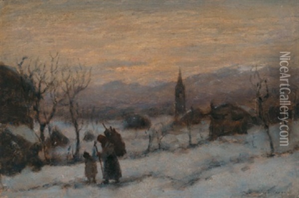Reisigsammlerin Im Winter Oil Painting - Vittore Antonio Cargnel