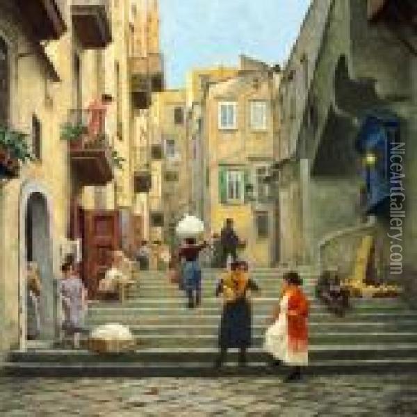 Street Life In Neaples Oil Painting - Paul-Gustave Fischer