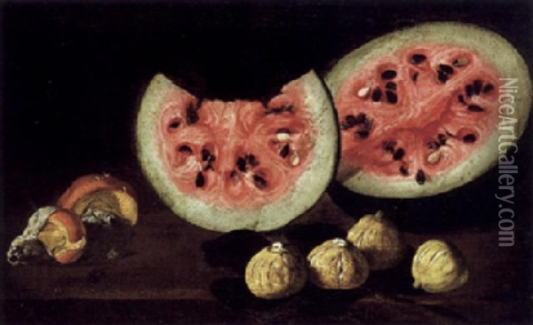 Stilleben Mit Einer Melone, Feigen Und Pilzen Oil Painting - Abraham Brueghel