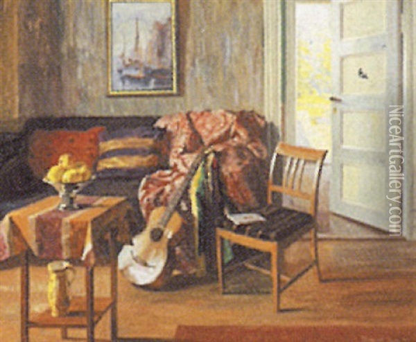 Interior Med Guitar Oil Painting - Robert Panitzsch