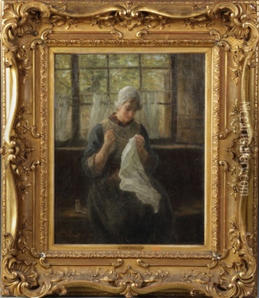 Young Lady Knitting Oil Painting - Jozef Israels