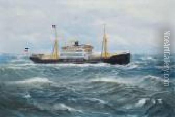 Schiffsportrait Des Frachtdampfers Waltraud Horn Oil Painting - Alfred Jensen
