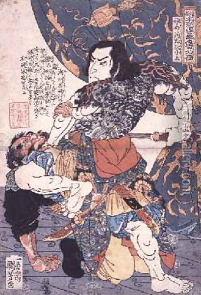Tameijiro Genshogo slaying Orin Oil Painting - Utagawa Kuniyoshi