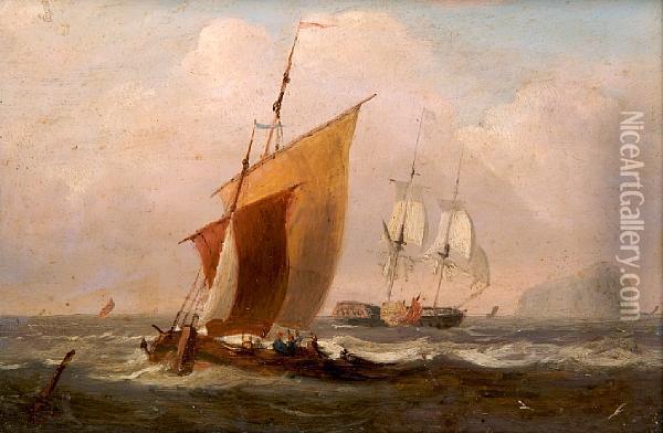 Schooners Off The Bass Oil Painting - William Calcott Knell