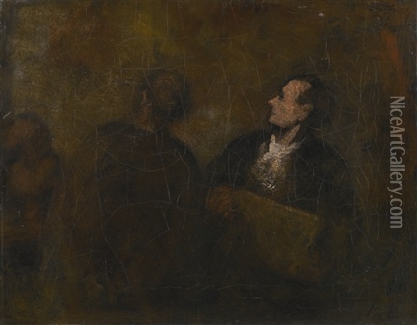 Deux Personnages Dans Un Atelier De Peintre Oil Painting - Honore Daumier