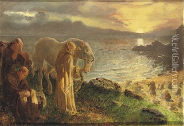 St. Columba's Farewell To The White Horse Oil Painting - Alice Boyd