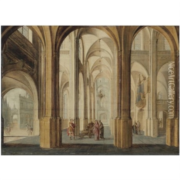 A Church Interior With Alexander The Great Cutting The Gordian Knot Oil Painting - Hans Jurriaensz van Baden