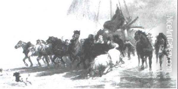 Horses Pulling A Boat Ashore Oil Painting - Richard Beavis