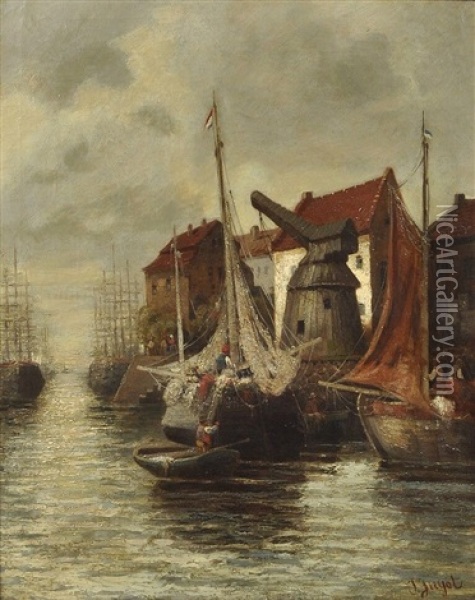 Hafen Einer Franzosischen Stadt Oil Painting - Louise J. Guyot
