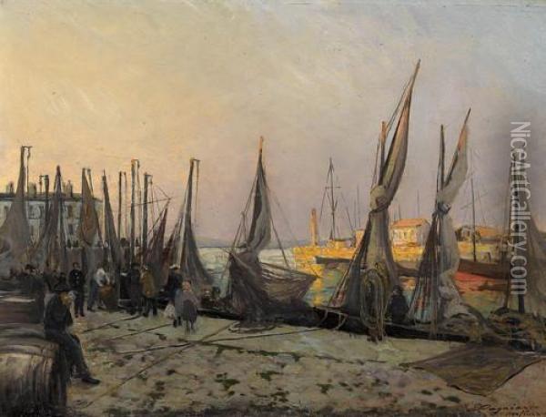 Hafenpartie Mit Figuren Oil Painting - Emile Cagniart