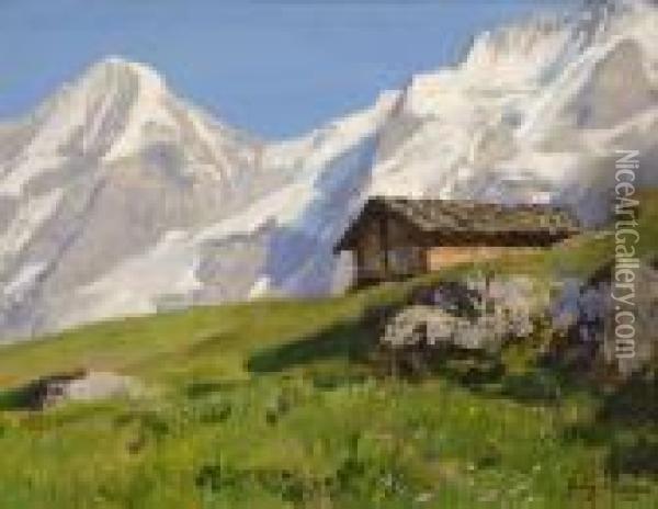 Auf Sonniger Hohe (monch & Jungfrau) Oil Painting - Georg Macco