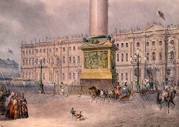 Palace Square in St. Petersburg, 1830s Oil Painting - Vasili Semenovich Sadovnikov