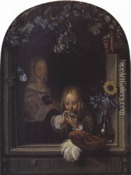 Les Bulles De Savon Oil Painting - Frans van Mieris the Elder