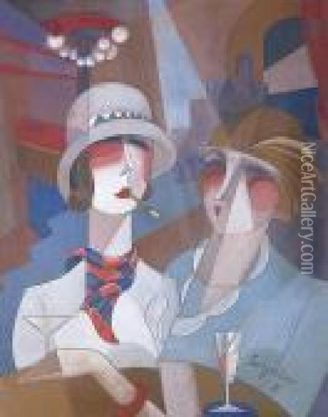 Les Deux Jeunes Femmes Au Bar Oil Painting - Hugo Scheiber