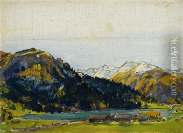 Davoser-see Mit Seehorn Oil Painting - Philipp Bauknecht