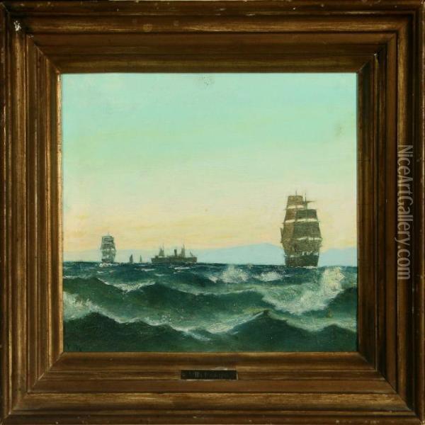 Seascape With Sailing And Motor Ships Oil Painting - Vilhelm Melbye