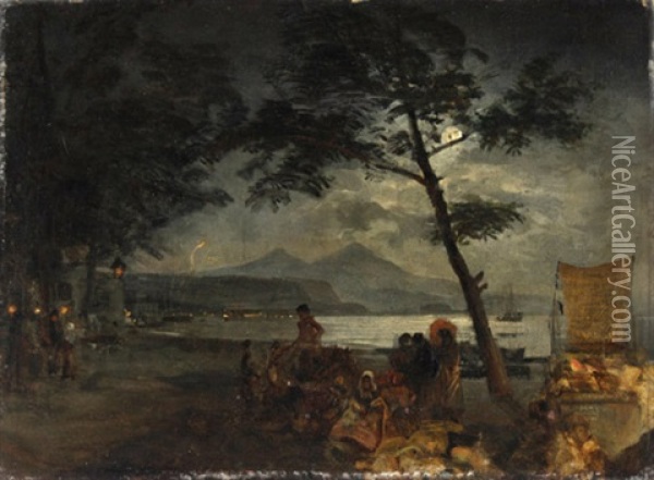 Nachtliche Szene Am Golf Von Neapel Oil Painting - Oswald Achenbach
