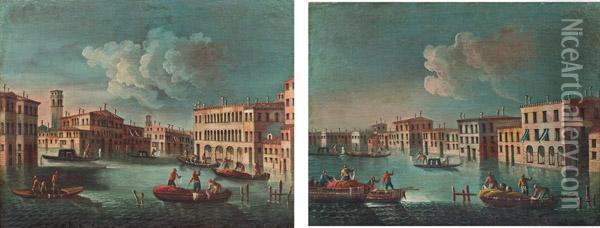 Blick Entlang Eines Kanals Mit Wegkreuzung Und Zwei Booten Im Vordergrund Oil Painting - Francesco Tironi