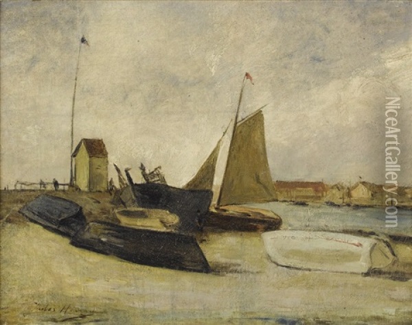Bateaux Au Port Oil Painting - Jules Hereau