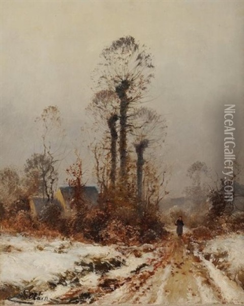 Paysanne Sur Un Chemin Enneige Oil Painting - Charles H. Clair