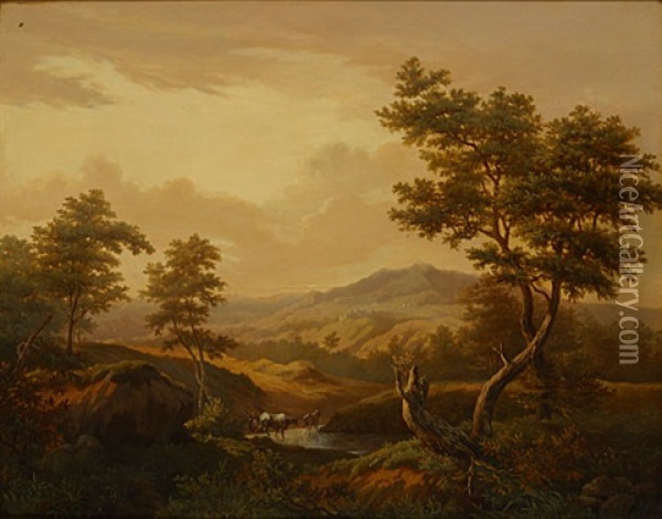Herderinnetje Met Koeien In Een Landschap Oil Painting - Jean Pierre Francois Lamoriniere