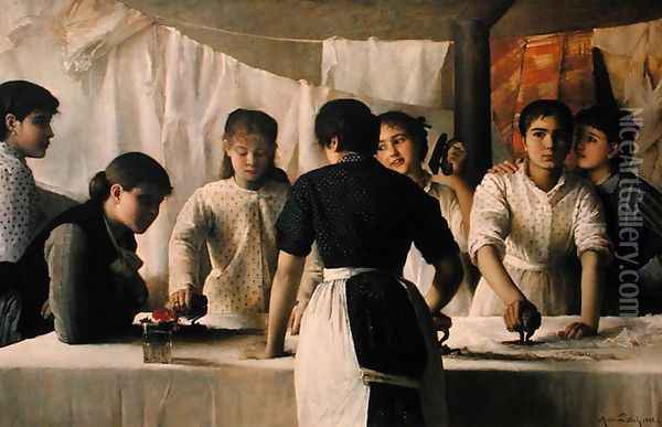 Laundresses, 1882 Oil Painting - Marie, Mrs Dujardin-Beaumetz Petiet