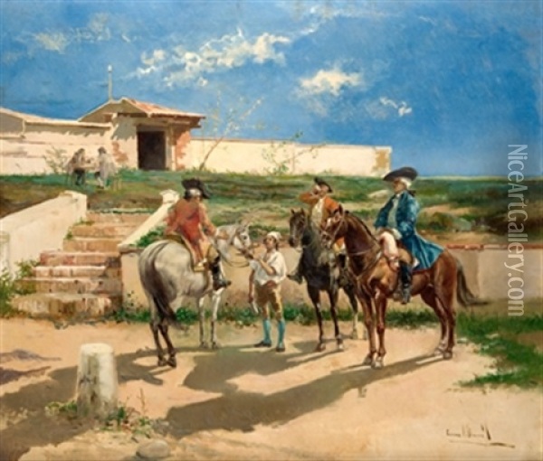 Descanso En El Camino Oil Painting - Eugenio Lucas Villamil