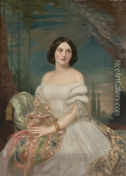 Portrait Einer Sitzenden Dame Unter Der Pergola Oil Painting - Edoardo Tofano