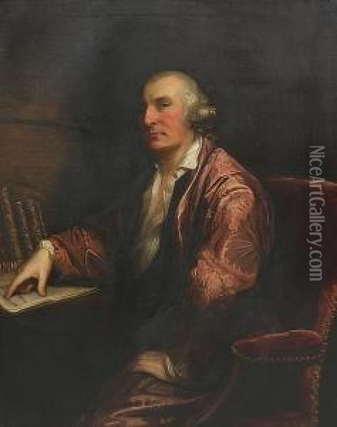 Three-quarter Length Portrait Of
 Rev Dr Alexander 'jupiter' Carlyle Of Inveresk, Seated At His Desk Oil Painting - David Martin