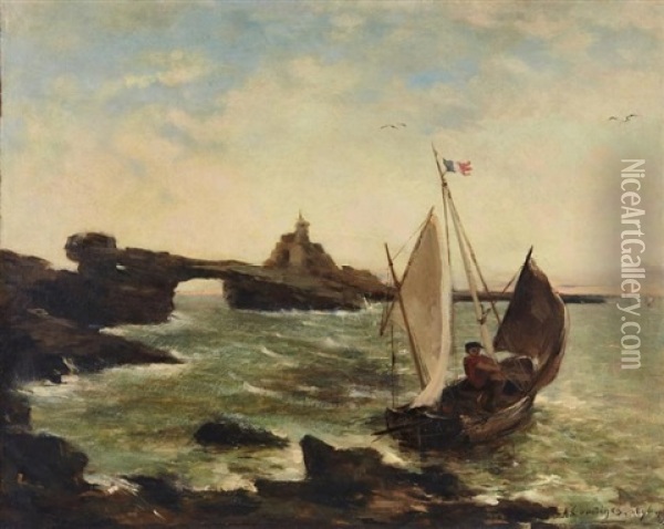 Le Rocher De La Vierge, Biarritz Oil Painting - Alexandre Courtines