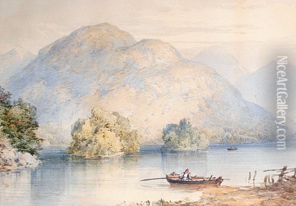 Rowing On A Mountain Lake Oil Painting - William Callow