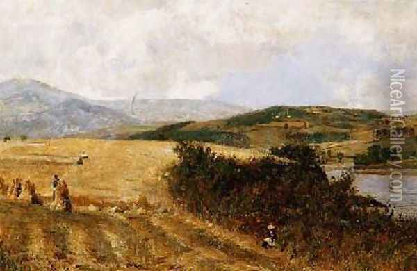 Harvest Time on the Conway River Oil Painting - John William Buxton Knight