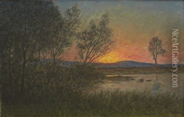Solnedgang Vid Kusten Oil Painting - Per Ekstroem
