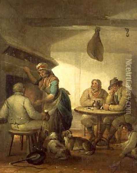 Country Folk By An Inn Fire 1796 Oil Painting - George Morland