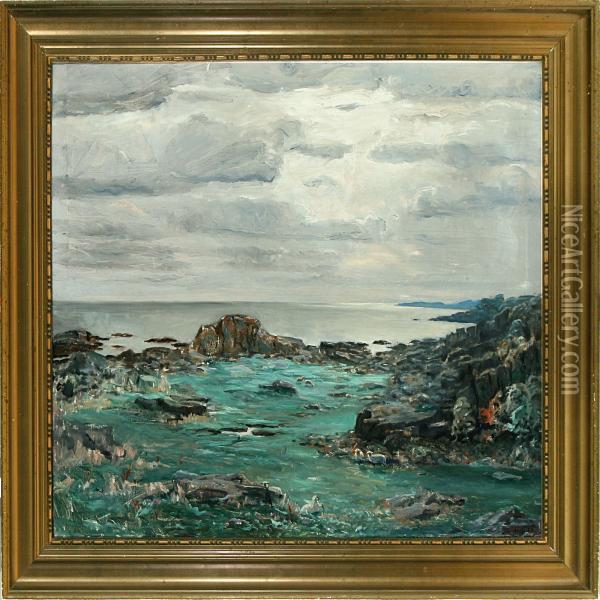 Erik William Johnsen: Danish Coastal Scenery From Bornholm Island At Dust. Signed With A Monogram And Dated 23 Oil Painting - Erik William Johnson