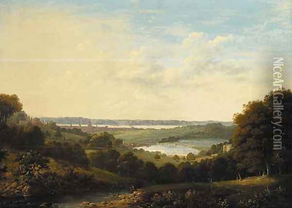 View of Southampton, with the River Itchen in the foreground and Southampton Water beyond Oil Painting - John Young