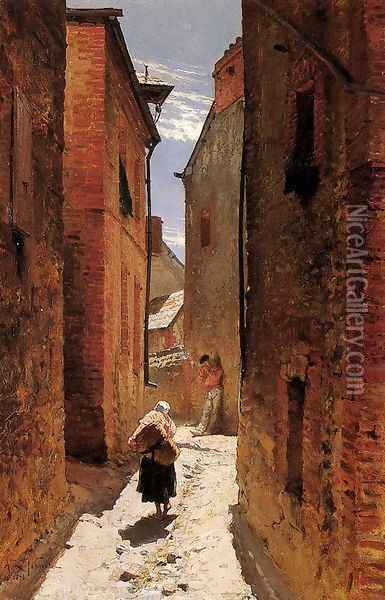 Street In The Old Town Oil Painting - Alphonse de Neuville