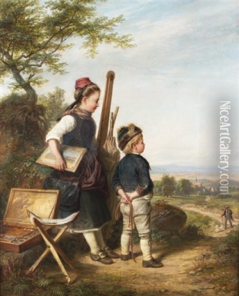 The Young Artists (schwelmer Kinder) Oil Painting - Johann Hermann Kretzschmer