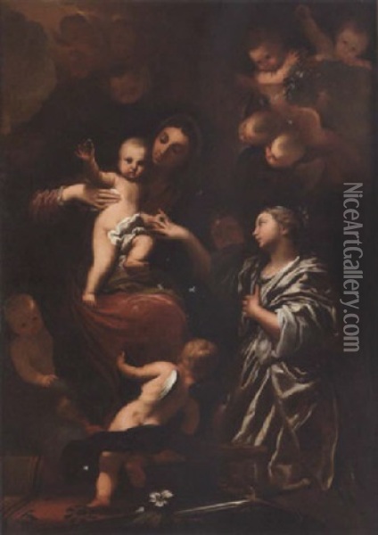 The Mystic Marriage Of Saint Catherine Oil Painting - Lieven Mehus