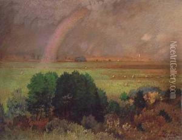 Landschaft Mit Regenbogen Oil Painting - Toni, Anton Von Stadler