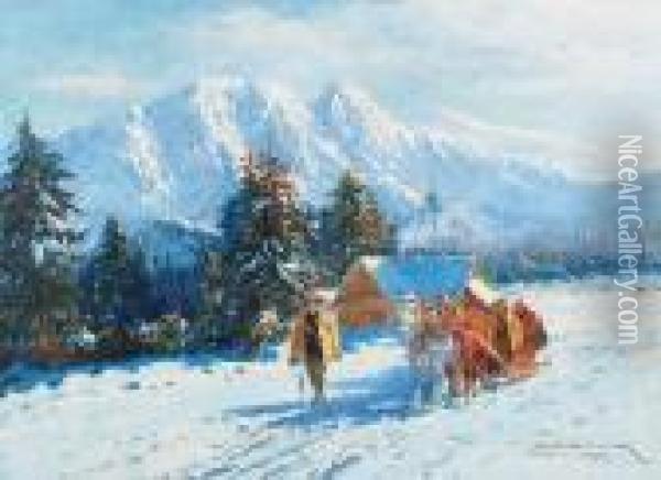 Zima W Zakopanem Oil Painting - Leonard Winterowski