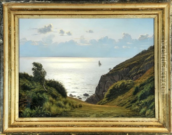 Steilkuste Am Meer Mit Segelboot Oil Painting - Johannes Herman Brandt