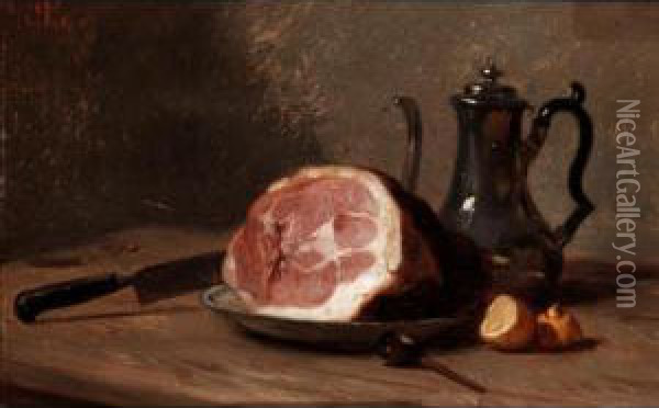 Still Life Of Ham Oil Painting - Eugene Lepoittevin