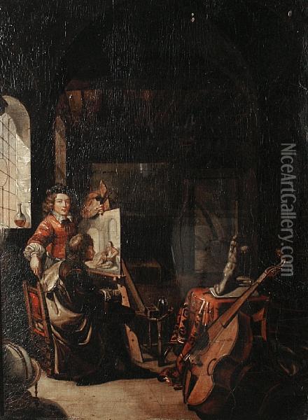 The Artist's Studio Oil Painting - Frans Ii Van Mieris